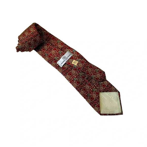 Pierre Balmain PARIS Made in France 100% Silk Burgundy Geometric Motif Neck Tie - Picture 7 of 7